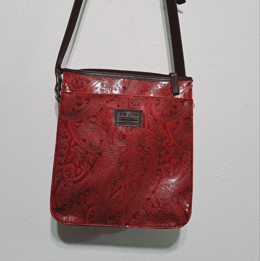 Relic Red Paisly Embossed Shoulder Purse
